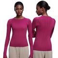 2025 Fitness Women's Long Sleeve Yoga Shirt Slim Round Neck Blouse Breathable Gym Clothing with Seamless Feature