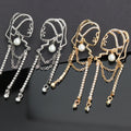 Fashion Classical Unique Style Real Gold Plated Crystal Rhinestone Tassel Chain Hollow Girl Pearl Earrings