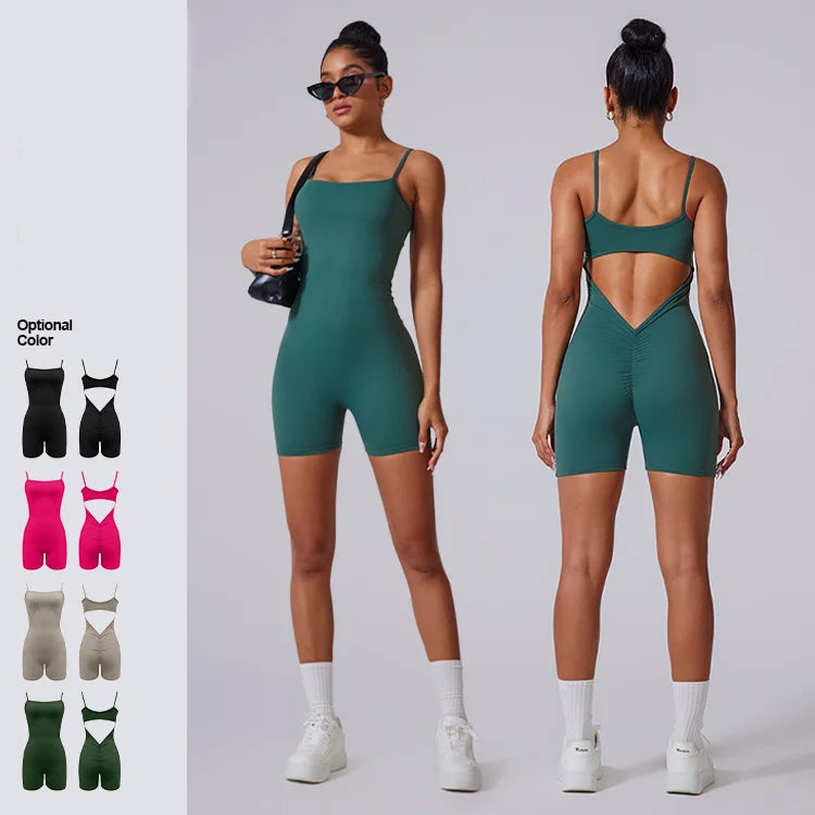 Wholesale Autumn Women Sexy Lightweight One Piece Scrunch Butt Gym Fitness Short Yoga Jumpsuit