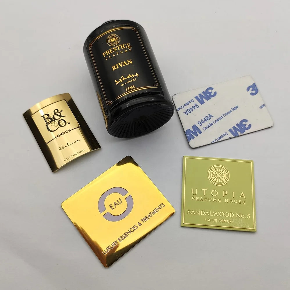 Hot Sales Customized Designs Aluminium Embossed logo Sticker Metal Perfume Bottle Packaging Label