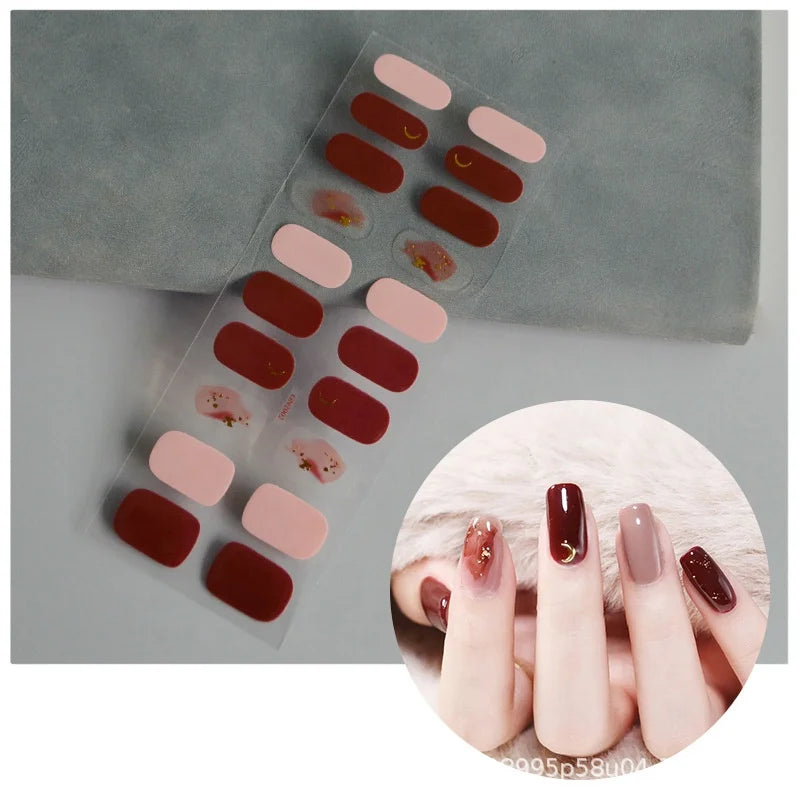 GREENKEM (Opp Lite) Full Cover Nail Polish Film UV 2D Semi Cured Gel Nail Art Sticker Smudged Autumn and Winter Sticker Nails