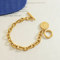 Hip Hop Queen Elizabeth Head Portrait Charms 18k Gold Plated Chunky Bracelet Stainless Steel Designer Bracelets Women