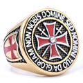 Mens Stainless Steel Gold and Silver Diamond Ring Red Knight Templar Crusader Cross Ring Domineering Templar Knight Ring