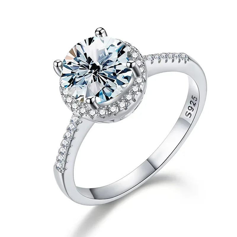 Hotsale Brilliant Round Cut Single halo Diamond Moissanite Ring 925 Sterling Silver 1ct 2ct 6.5MM Women Engagement Fine Jewelry