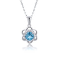 YBO Luxury 925 Sterling Silver Flower Pendant Necklace Natural for Swiss Blue Topaz Stone Trendy Clavicle Chain Women Wedding