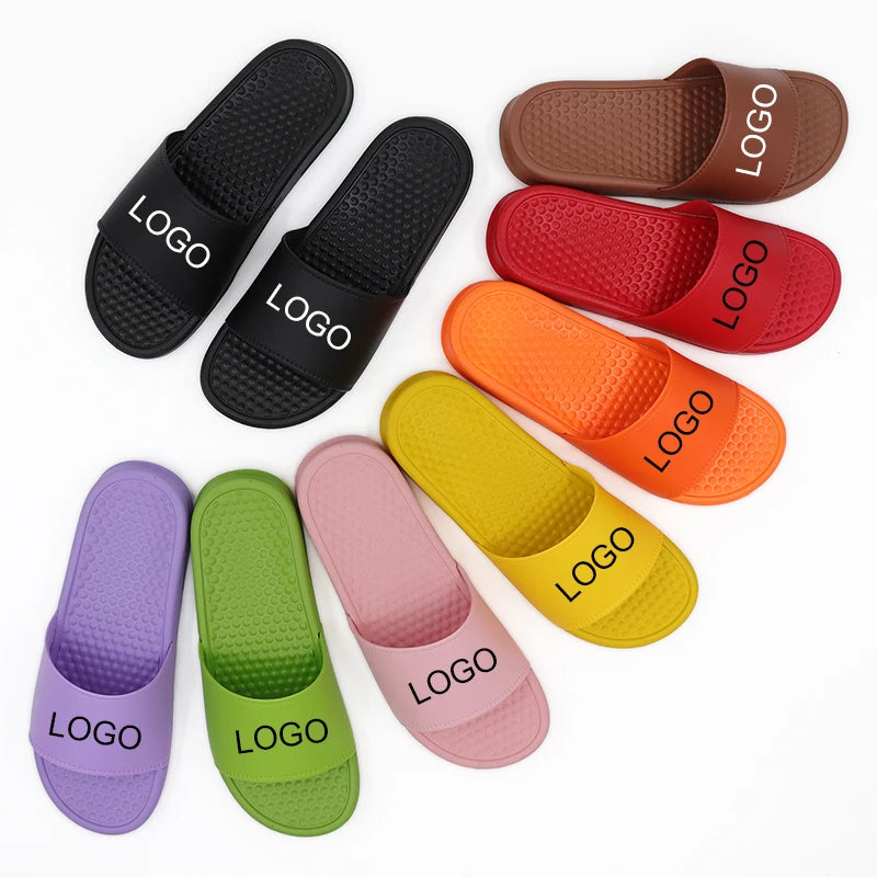 Custom Logo Men's Slides Sandals Hot Sale Fashion PVC Insole Flip Flops with Light and Anti-Slip Bottom for Outdoor Use