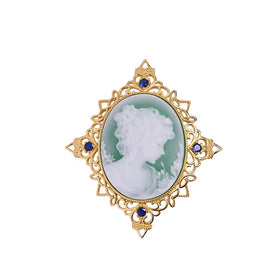 Hot Sale Elegant Color Lady Portrait Large Brooch Pendant and Gold Plating Free Necklace