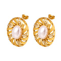 Stainless Steel 18K Gold Plated Crystal Imitation Pearl Earrings Trendy Fashion for Women for Parties and Weddings
