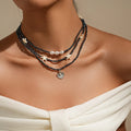 Fashionable Bohemian Style Summer Natural Shell Necklace for Women Design Shell Pearl Starfish Black Rice Beads Trendy Gift