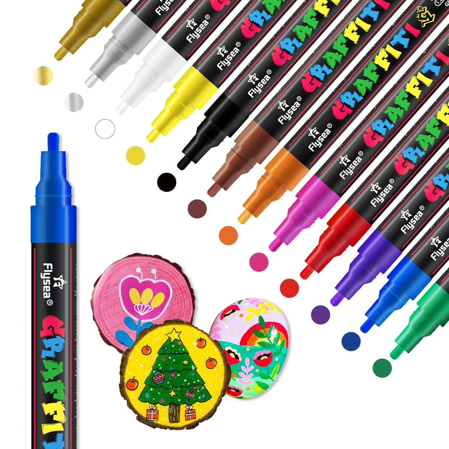 24 Colors Acrylic Marker Rock Painting Kit for Kids Children StonePaint Brush Set Ceramic Glass Wood DlY Crafts Art Supplies