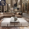 Rectangle Extra Large Coffee Table Ottoman Marble Top Stainless Steel Base Leather Accents Modern Italian Living Room Furniture