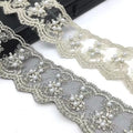 Bridal Veil Polyester Flower Water Soluble  Pearl Beaded Ribbon Home Tex Lace Trim