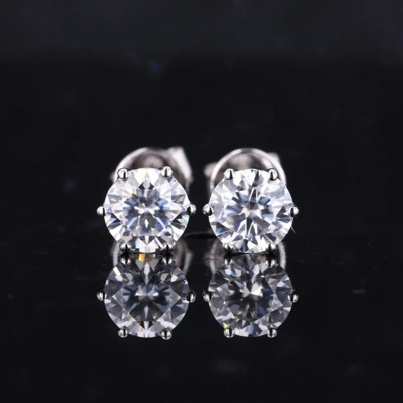 Starsgem 14K 1ct 6.5mm Round Shape Moissanite Diamonds Stud Earrings for Girls in White Gold Jewelry
