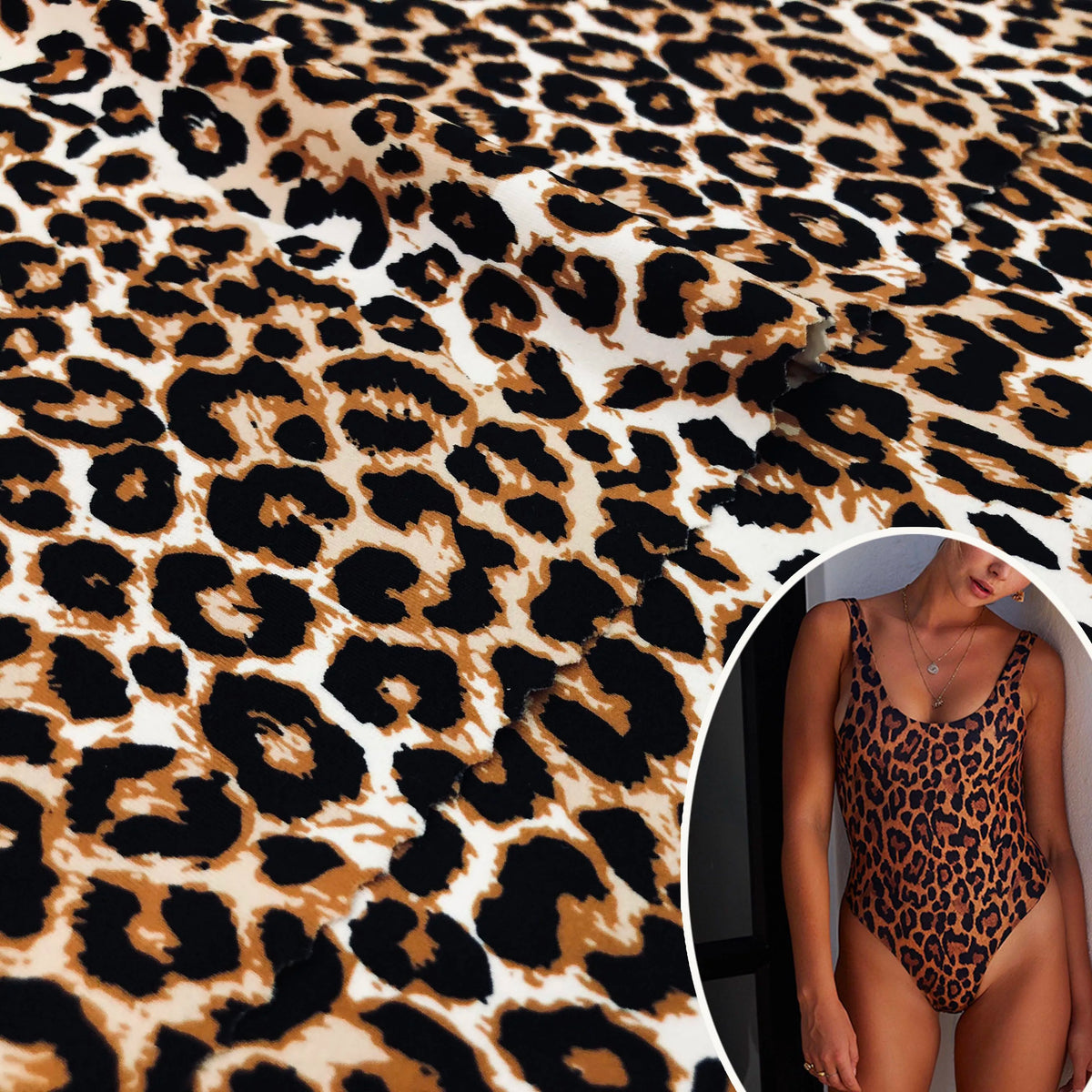 Leopard Pattern Printing on Nylon Spandex Knit Black White Blown Animal Print Fabric