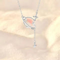 925 Sterling Silver Platinum Plating Moonstone Planet Star Tassel Chokers Necklace