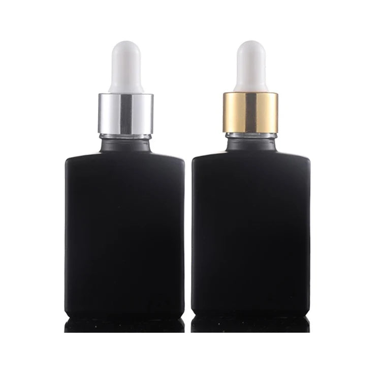 Black clear and Transparent Rectangle Cosmetic 30ml 50ml square Glass Dropper Bottle with Golden Silver Cap for Essential Oil