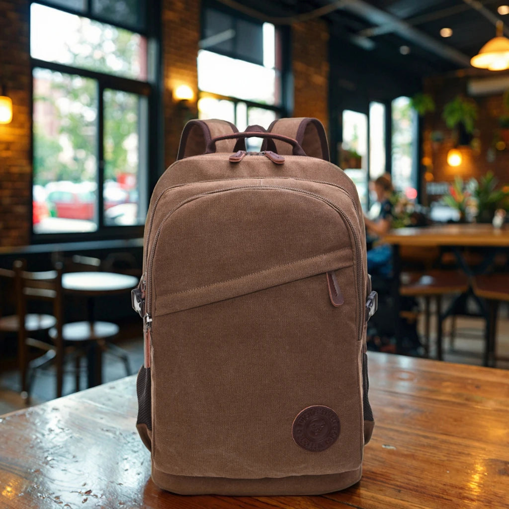 Wholesale Vintage Canvas Travel Backpack with Anti-Theft Features Zipper Closure and Polyester Lining Customizable Logo