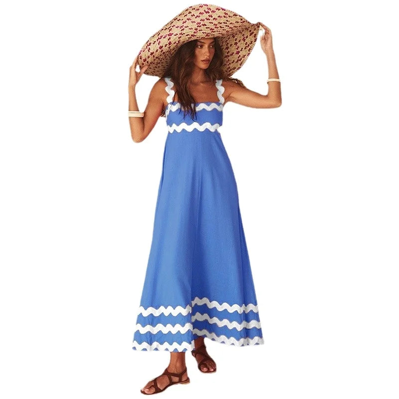 Women's Sleeveless Halter Dress Solid Color Long Floor-Length for Spring Summer New Loose Straight Casual Daily Woolen Dress