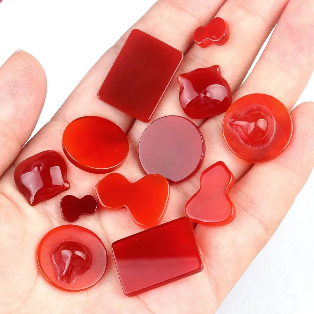 Geometric Round Rectangle Gourd Cat Hat Natural Stone Red Agate Gemstone Flatback Bare Stone Ring Face for DIY Ring Necklace