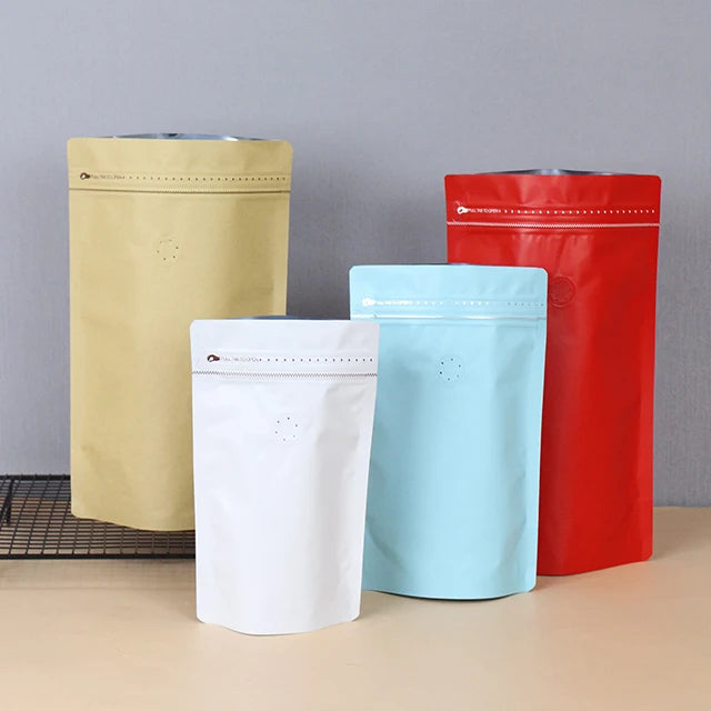 Compostable Flat Bottom Kraft Paper Coffee Packaging Zipper Valve Bolsas Para Cafe for Food & Sugar Industrial Use