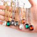 Dainty Stainless Steel Gemstone Necklaces Jewelry Figaro Chain Zircon Necklace 18k Gold Plated Square Cubic Zirconia Necklaces