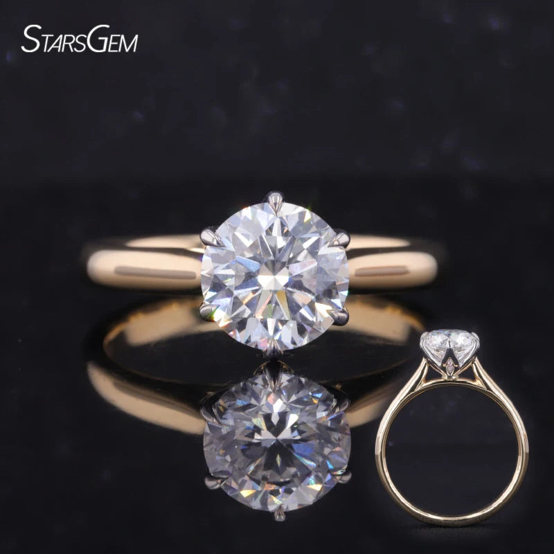 Starsgem 14K Yellow White Gold Floral Rings 3Ct Round Briiliant Cut Lab Grown Diamonds With IGI Engagement Rings