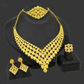 24K Gold-plated Arab Women's Bridal Necklace Earrings Rings Bracelets Indian Women's Jewelry Set