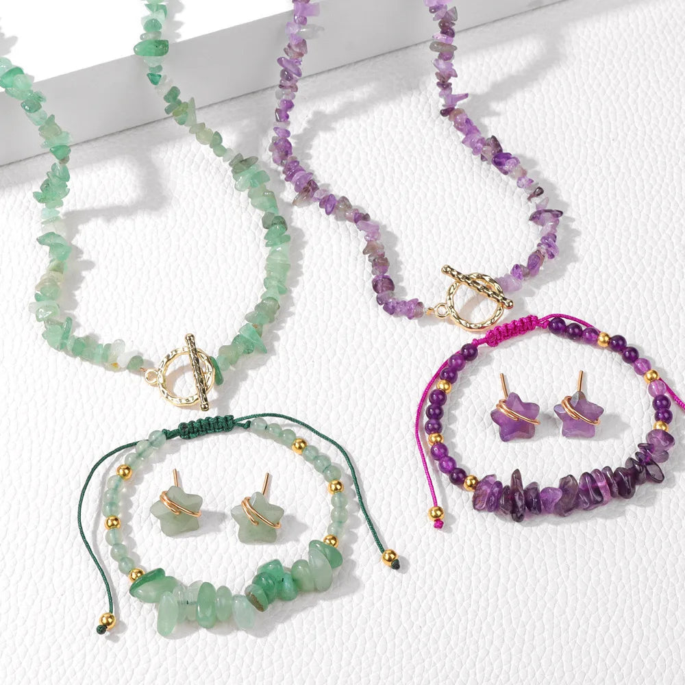 Wholesale Three-piece Jewelry Set Healing Rose Crystal Necklace Bracelet for Gift