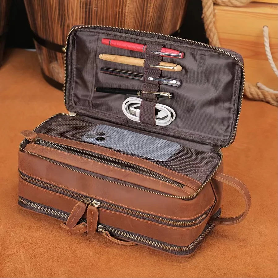 MARRANT Genuine Leather Toiletry Bag Travel Shaving Dopp Kit  for Men Water-resistant Bathroom Toiletries Organizer Bags