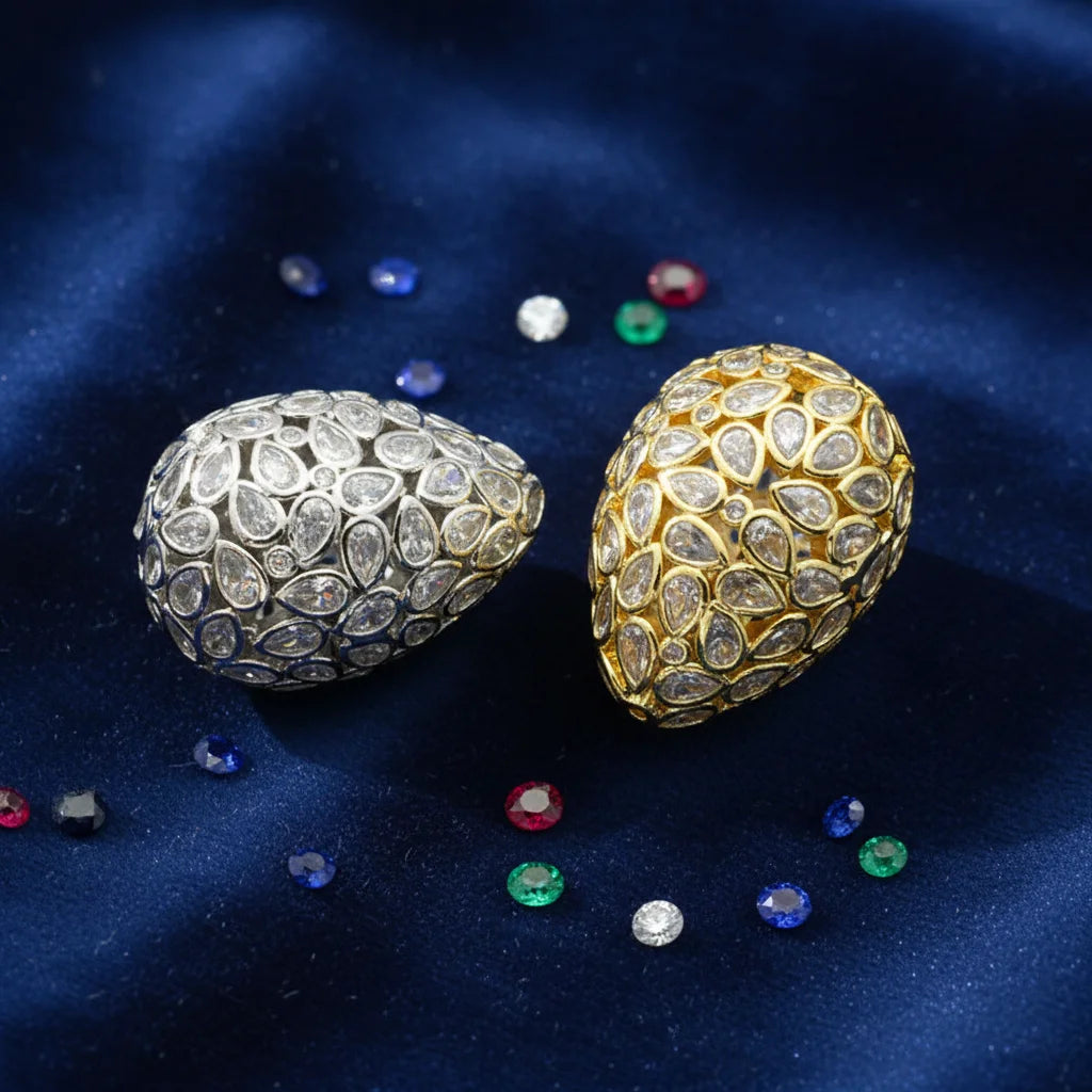Luxury Jewelry Gold Silver Plating Big Size 25x35mm Water Waterdrop CZ Setting Brass Metal Beads for Pearl Jewelry Making