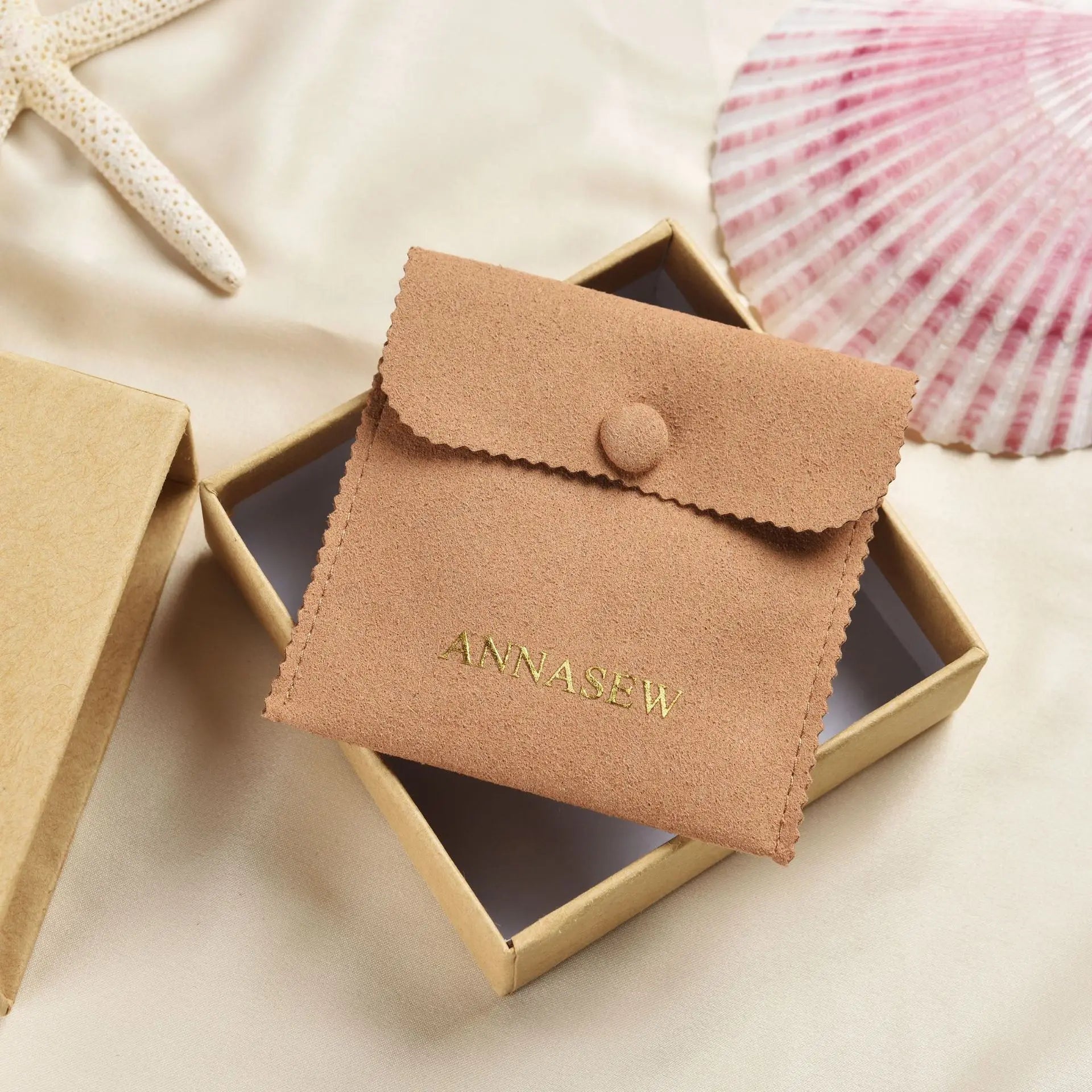 Logo Customized Jewelry Box With Jewelry Packaging Pouch Snap Button Microfiber Jewelry Pouch and Card Insert