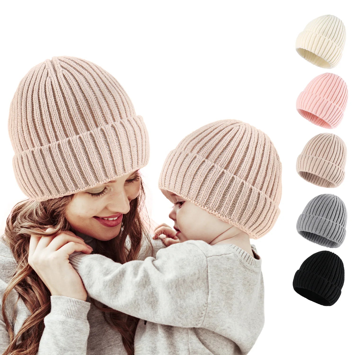 Stretchy Acrylic Fibers Wool Knitted Bennit Mother Sun Daughter Adjust and Kid Sizes Bennit Winter Beanie Hat