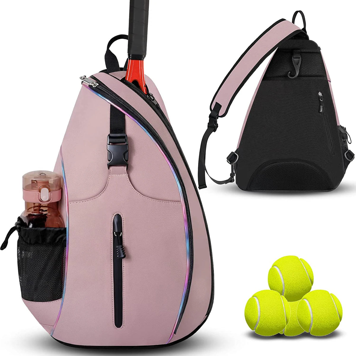 Functional Crossbody Tennis Racket Bag Sports Beach Leather Backpack with Sling Design for Men and Women PU Material