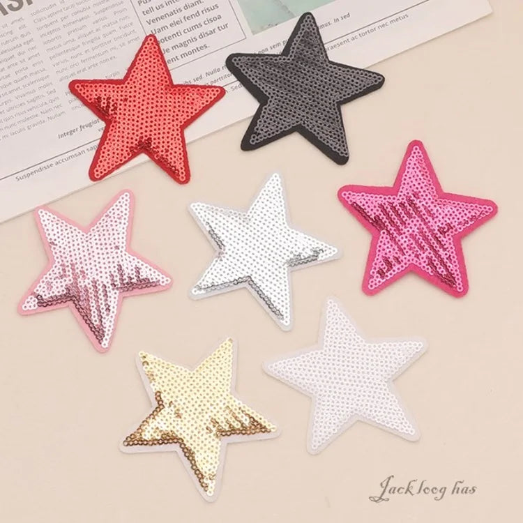 Wholesale 7.5*7.8cm Colored Fve Pointed Star Iron on Sequin Patches for Garment Bags