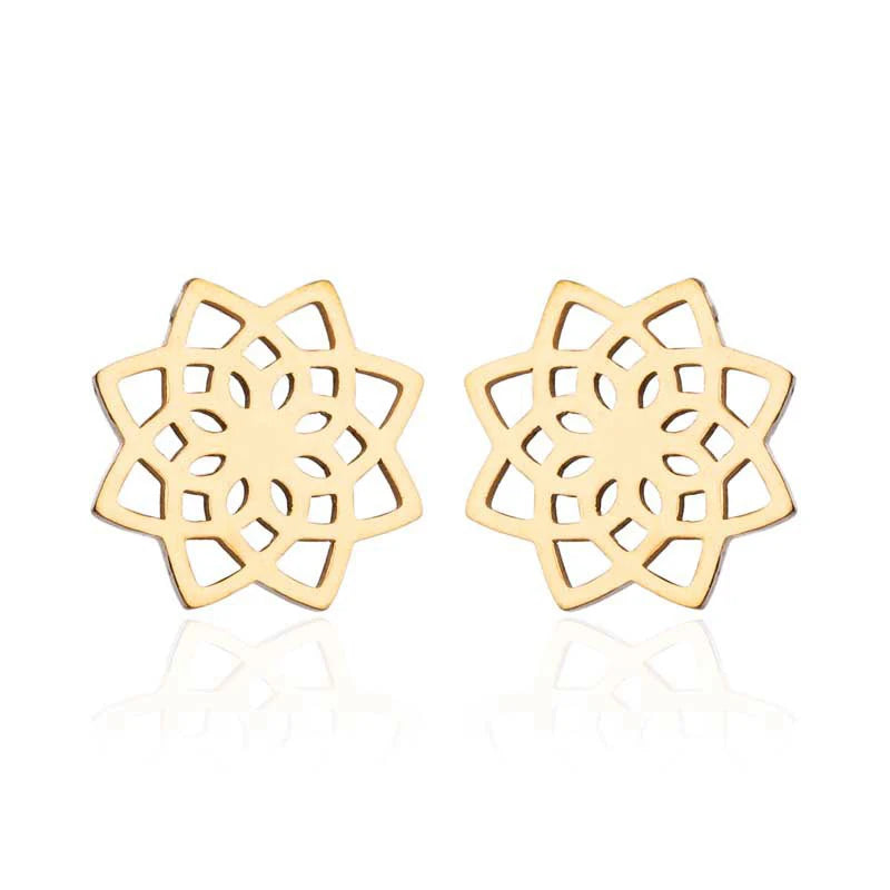 Tiny 18K Gold Silver Plating Stainless Steel Lucky Good Karma Lotus Flower Stud Earring Jewelry for Women