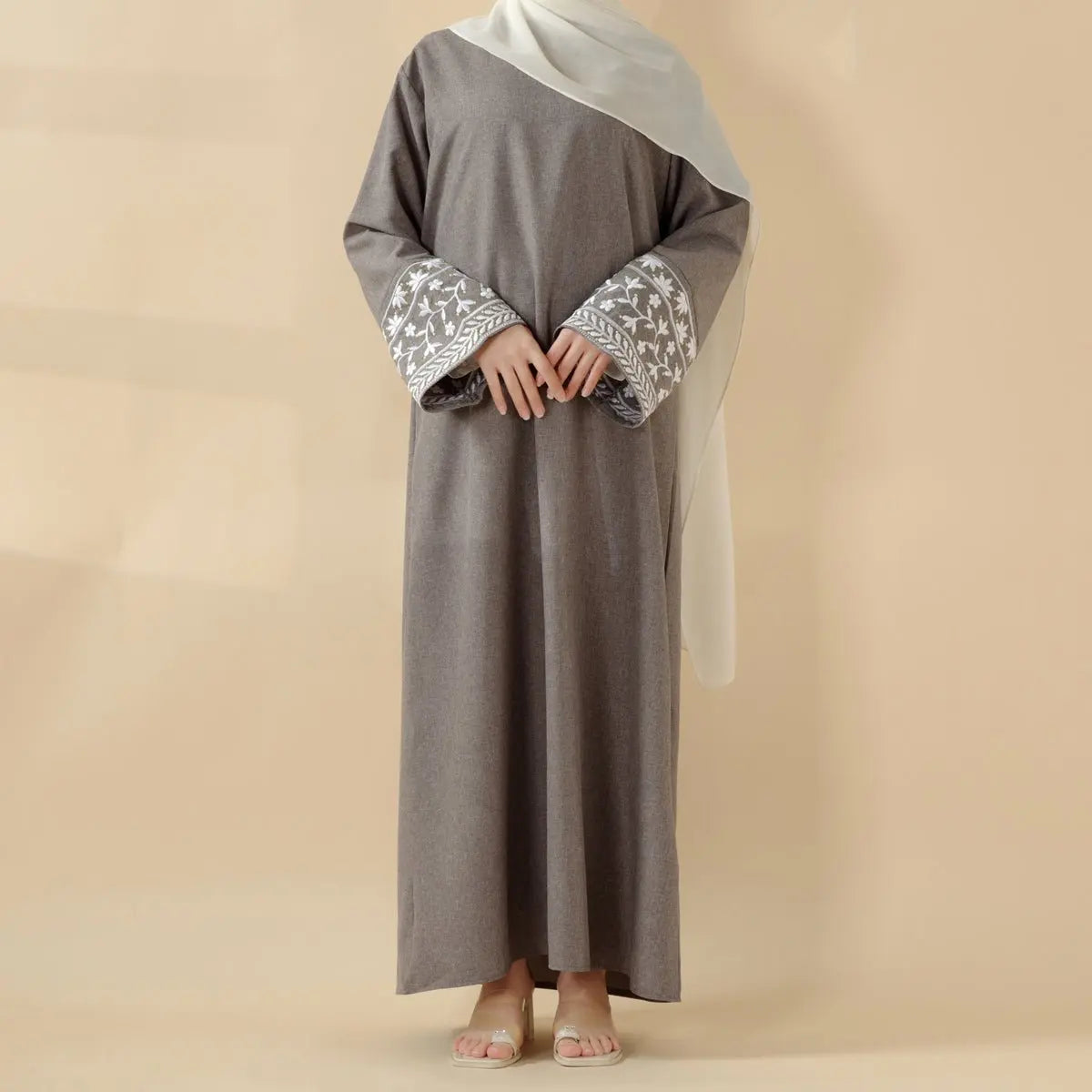 Elegant Seamless Lightweight Four-Way Stretch Cocoon-Cut 2-Piece Set Embroidered Abaya Dress | Plus Size Modest Muslim Women's