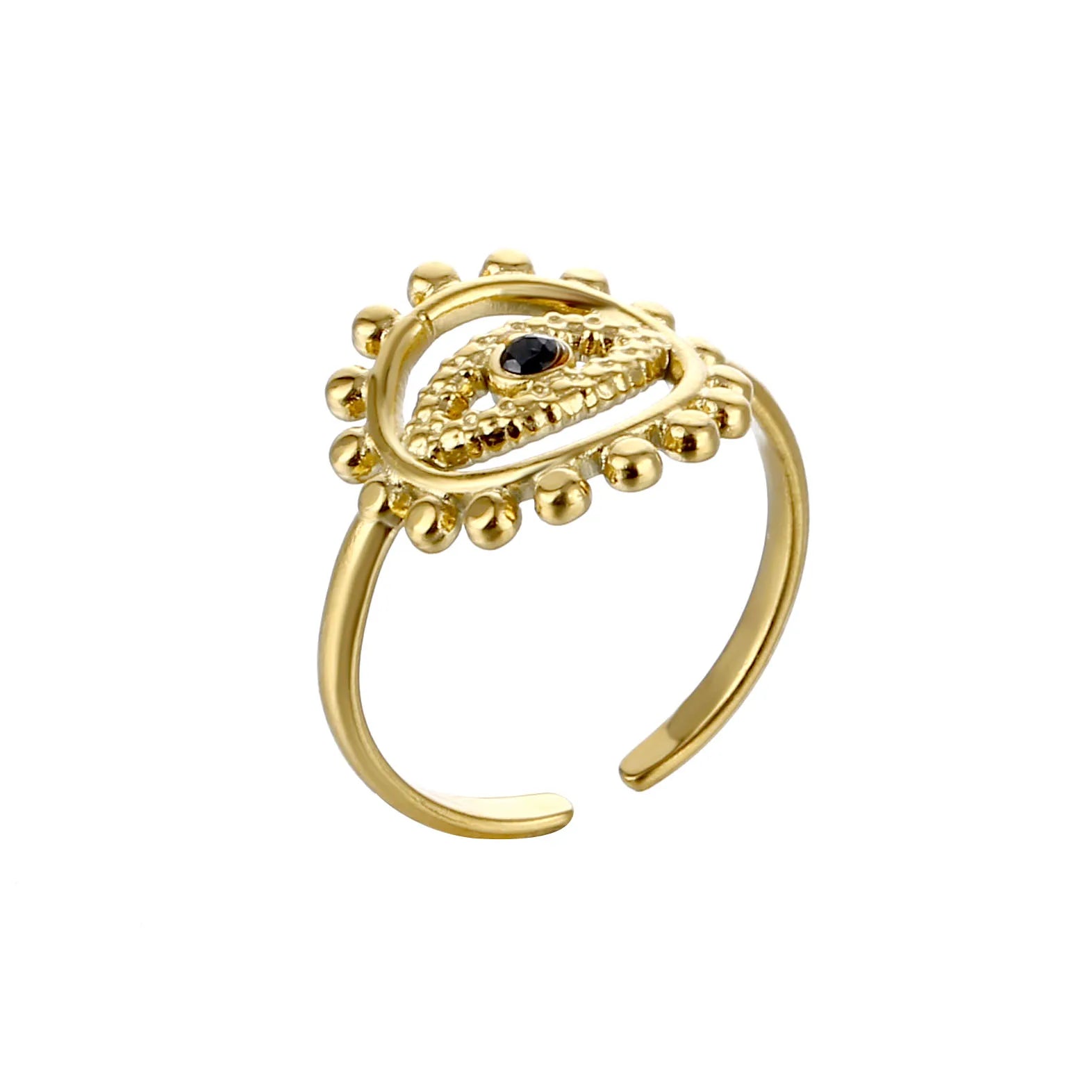 Non Tarnish Gold Plated Sun Flower Hoop Stainless Steel  Ring Cz Zircon Eye Charm Ring