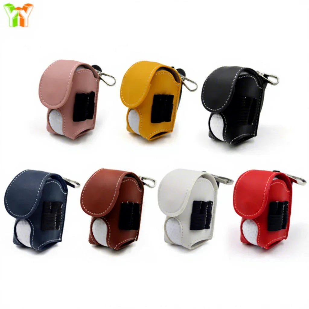 Ready Stock PU Leather Golf Ball Waist Bag Portable Golf Ball Pouch and Tees Holder for 2 Balls