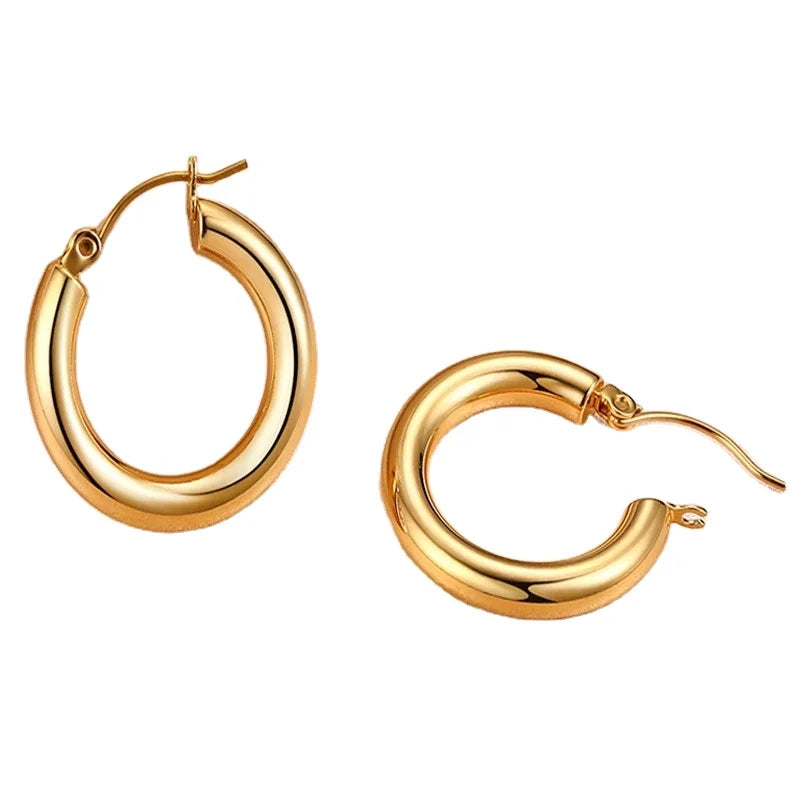 Classic Medium Thick Charm Female Cartilage Piercing Gold Filled Stainless Steel Huggie Hoop Earrings Set for Women