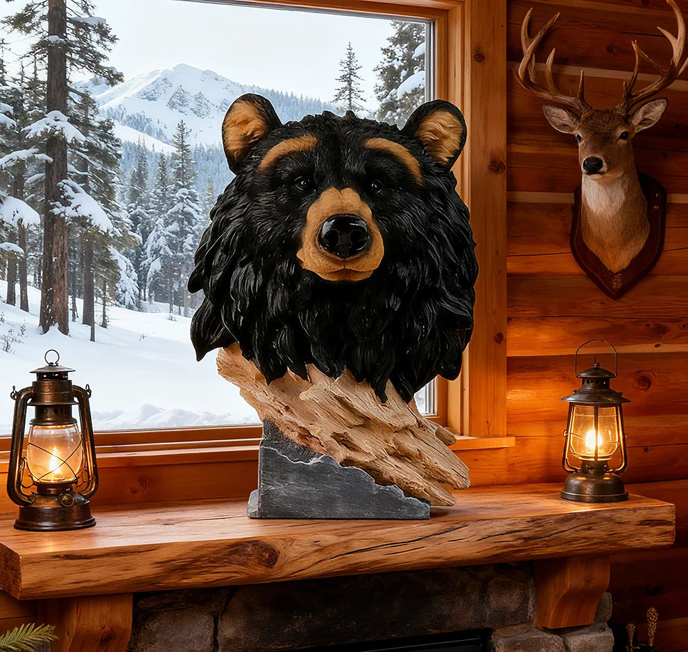 Hot Sale Premium Black Bear Head Resin Sculpture with Realistic Fur TextureModern Home Decor for Living Room Study Room
