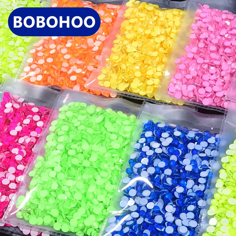 BOBOHOO Wholesale Neon Colors Non Hotfix Rhinestonesstones Round Strass Glass Crystal Flatback Rhinestones for DIY