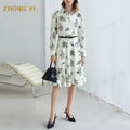 Clothing Factory Wholesale Custom OEM Autumn Ladies Shirt Dress Botanical Print Chiffon Long Sleeve Ladies Casual Long Dress