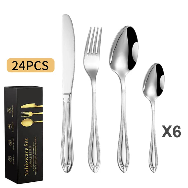 High Quality Restaurant Hotel Wedding Flatware Silver Knife Spoon and Fork Set Stainless Steel Tableware Set