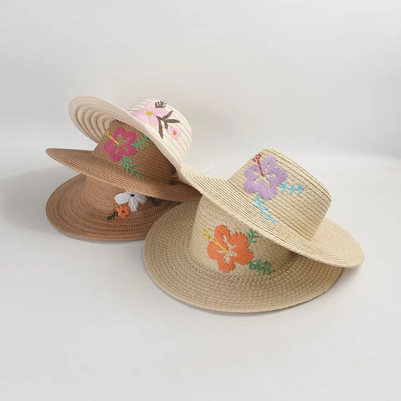 Handmade Embroidered Sunshade Straw Hat New Fashion Beach Hat Japanese Holiday Style Straw Hat for Spring Summer