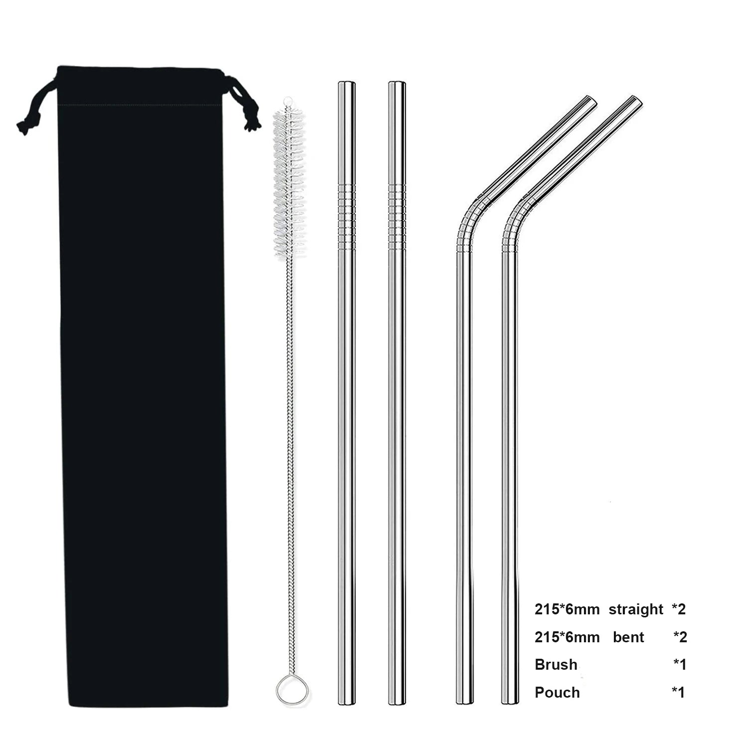 Straws Set with Bag Reusable Eco Stainless Steel 18/10  Logo Custom Metal Straw