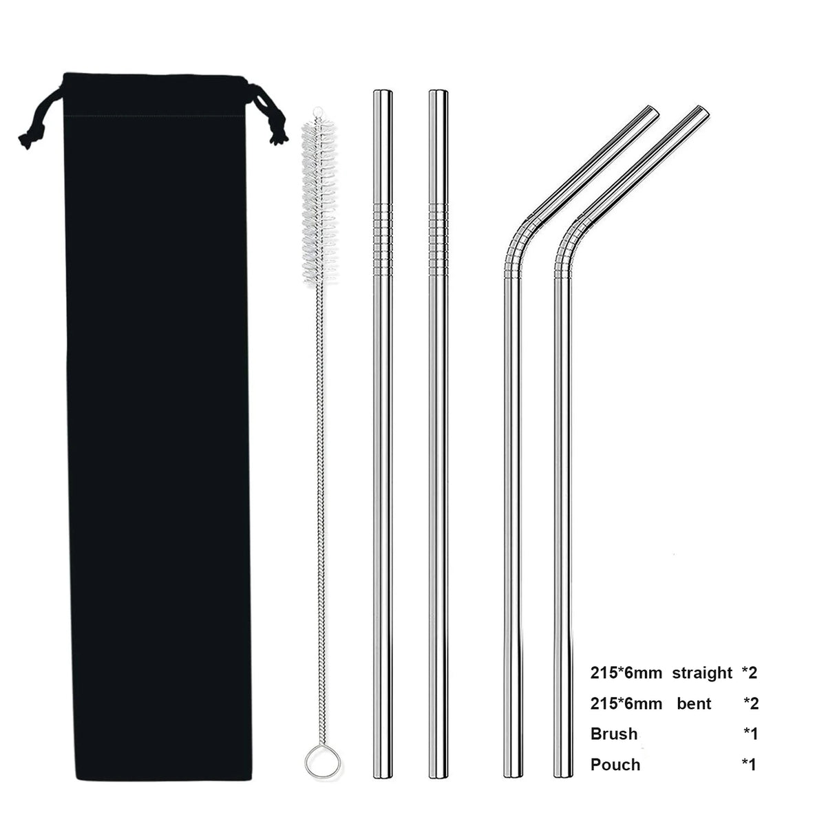Straws Set with Bag Reusable Eco Stainless Steel 18/10 Logo Custom Metal Straw MegaBDM