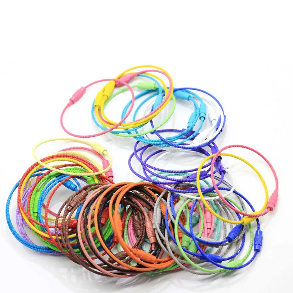 100pcs Colors Screw Locking Stainless Steel Wire Keychain Cable Rope Key Holder Keyring Key Chain Rings Cable Outdoor