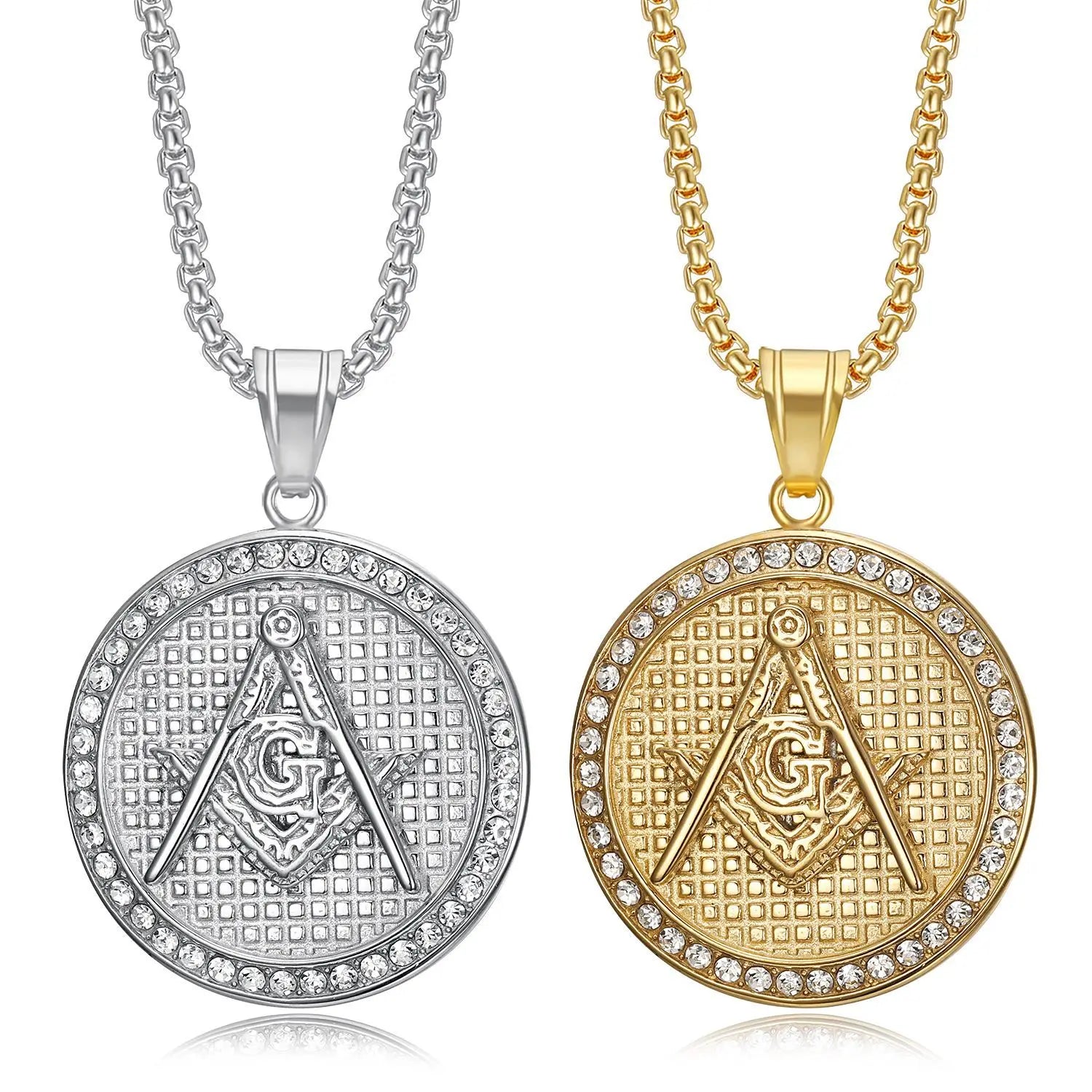 Fashion Hip Hop Jewelry Silver Triangle Fraternal Order Pendant Stainless Steel Necklace Chain Men