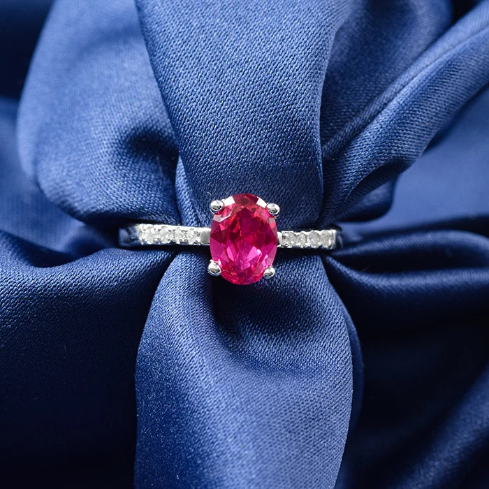 Gemstone Engagement Wedding Jewelry Ruby Red Oval Cubic Zirconia Adjustable Sterling Silver Rings