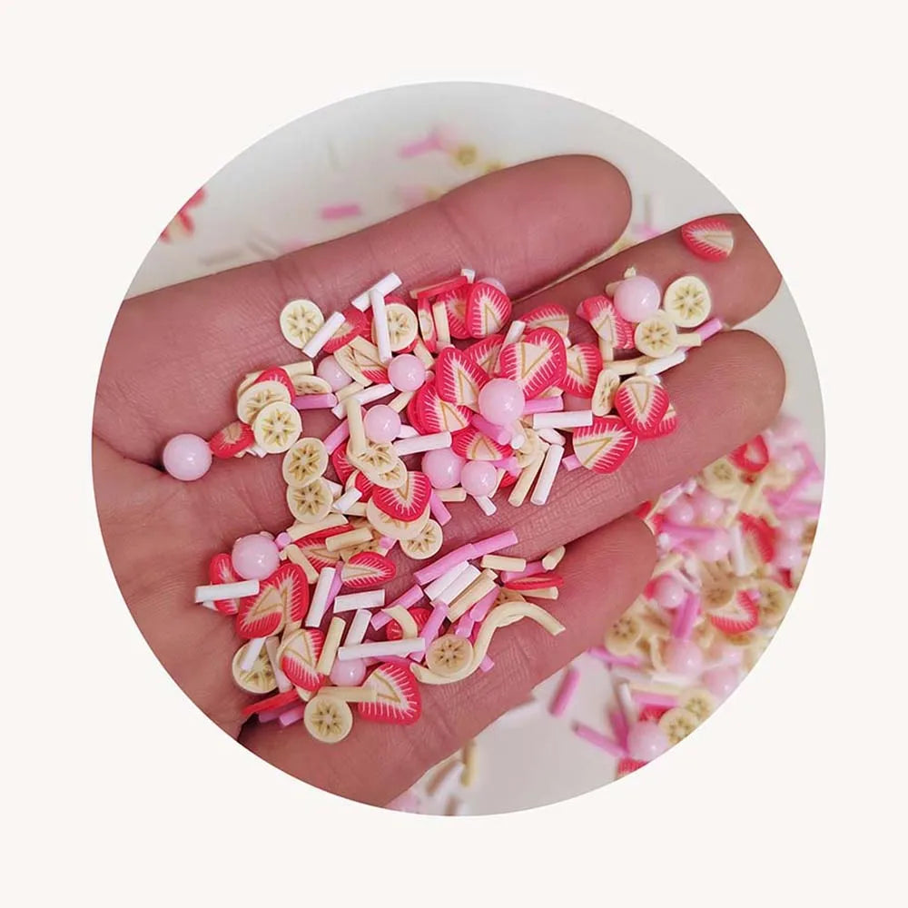 Strawberry & Banana Toppings Mix Clay Slices Candy Sprikles Confetti
